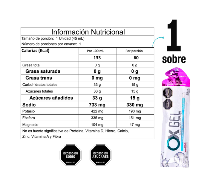OX GEL energético con electrolitos – Caja con 15 geles