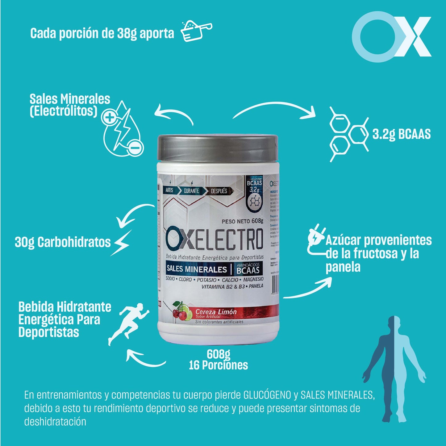 OX Electro 608 g – Bebida Hidratante Energética para Deportistas